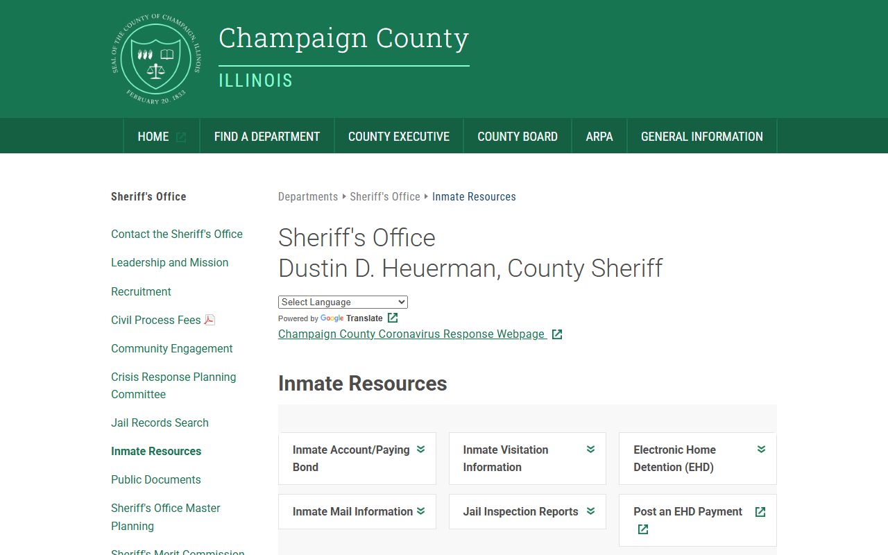 Champaign County Jail inmate records visitation mail bond information