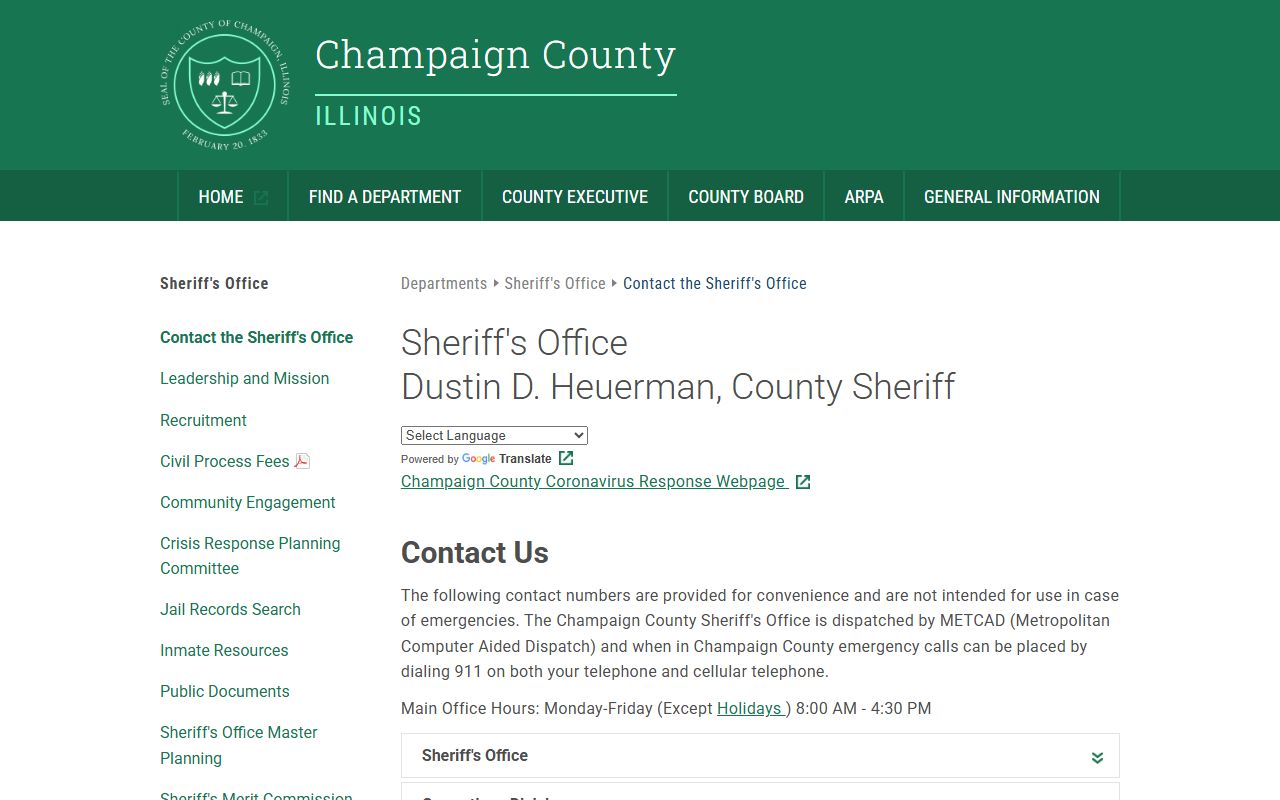 Champaign County jail mugshots Sheriff FOIA contact page