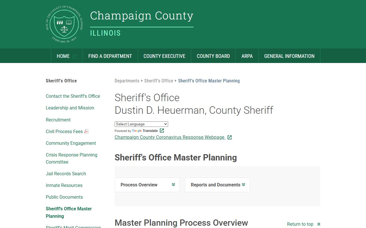 Champaign County jail capacity and inmate population master planning page