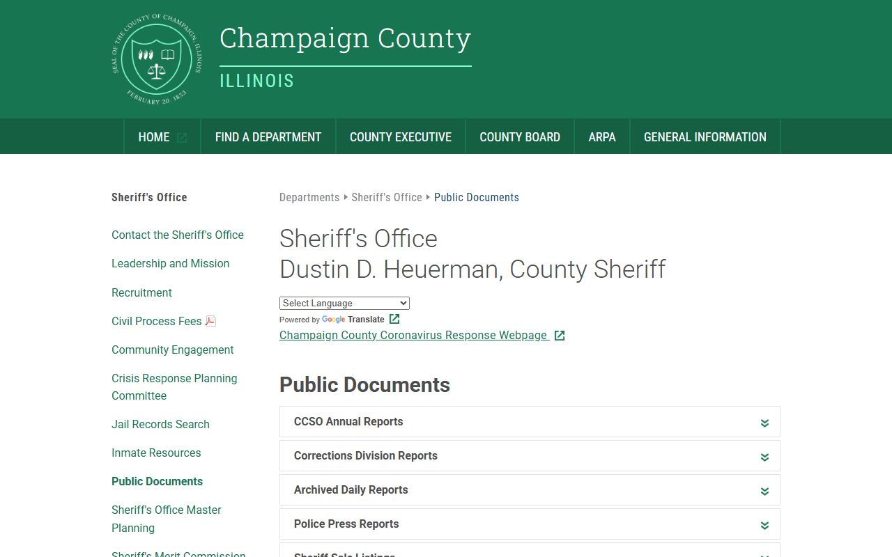 Champaign County inmate population public documents and corrections reports